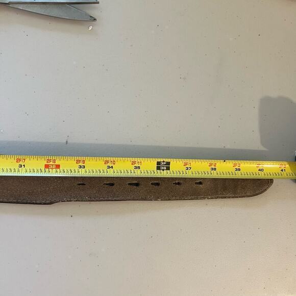 Vintage Distressed Stitched Brown Genuine Leather Eagle Buckle Belt - L - Picture 3 of 12